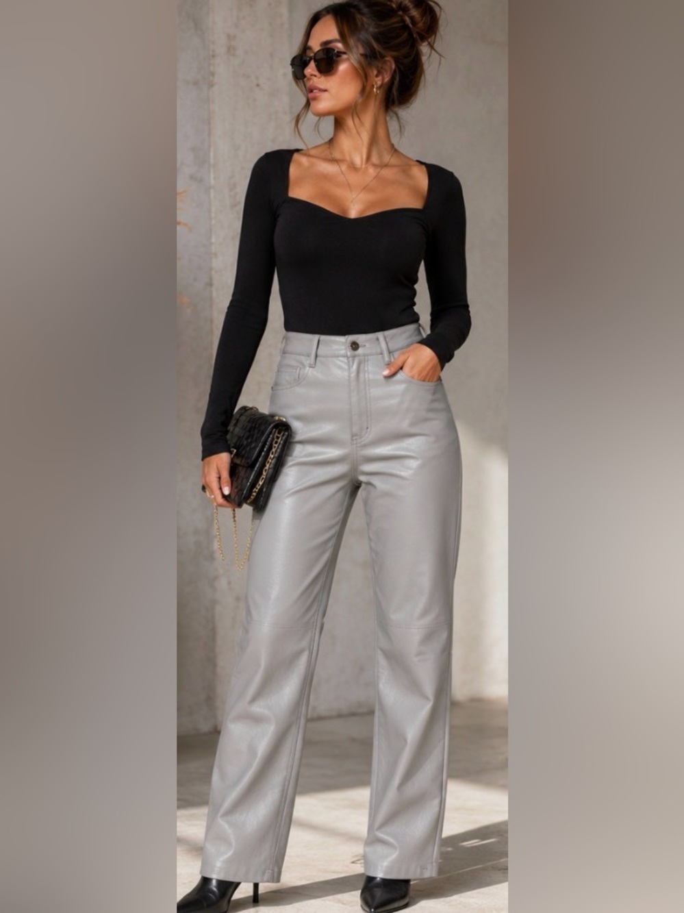 🔥 Wilfred Aritzia Faux Leather Pants Size 00 Gray Vegan Leather Straight Leg